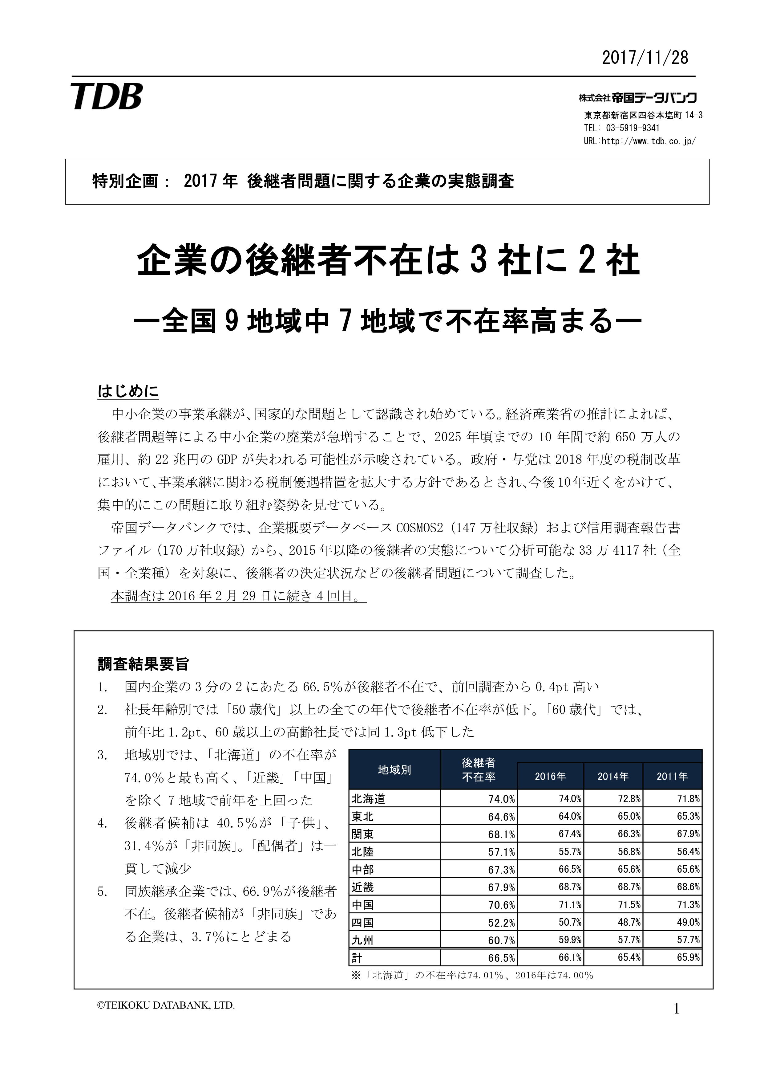 17年 後継者問題に関する企業の実態調査